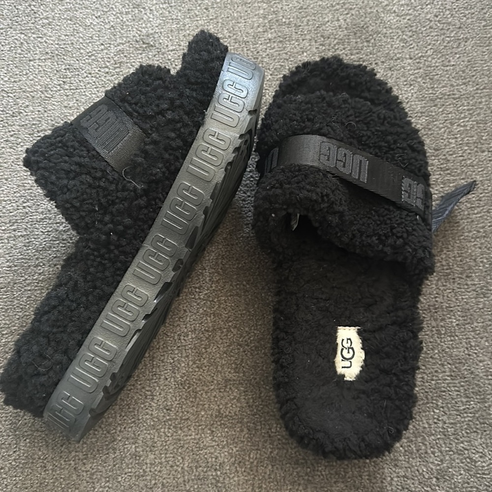 Black platform UGG Fluffita slides - Picture 2 of 8